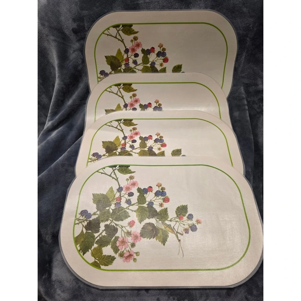 Vintage Angharad Menna design Placemats Set of 6 Strawberry Blackberry Mantis